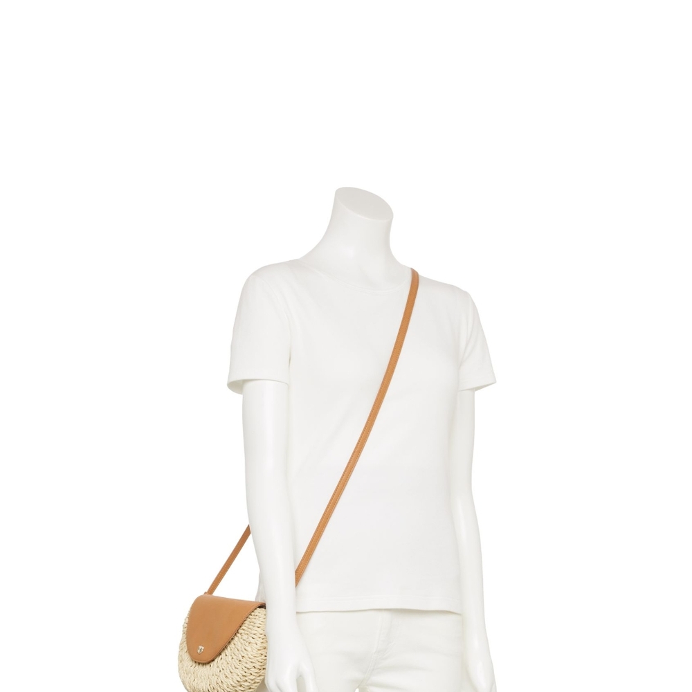 FLASH SALE 3/31-4-1  LC By Lauren Conrad Straw Tan Leather Accent Crossbody Bag - Picture 2 of 5